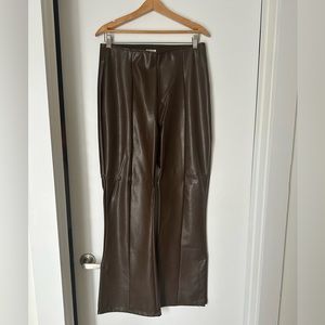 Abercrombie Split-Hem Vegan Leather Slim Flare Pants Dark Brown Size Large